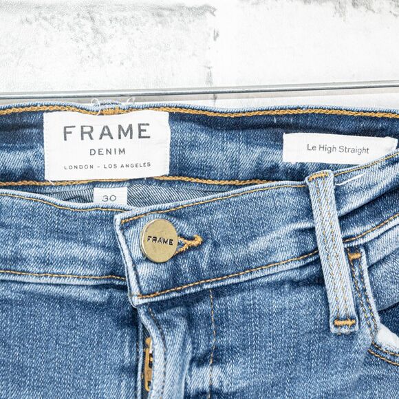 FRAME Denim Le High Straight Jeans in Roxton Blue Size 30 - Picture 3 of 10